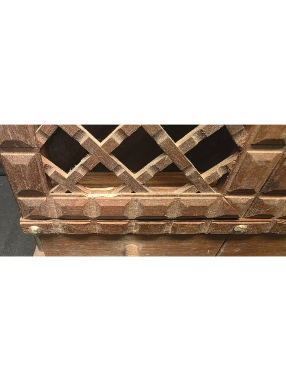 Vintage Wooden Wall Mount Spice Rack Lattice Doors Mini Drawers Retro Kitchen